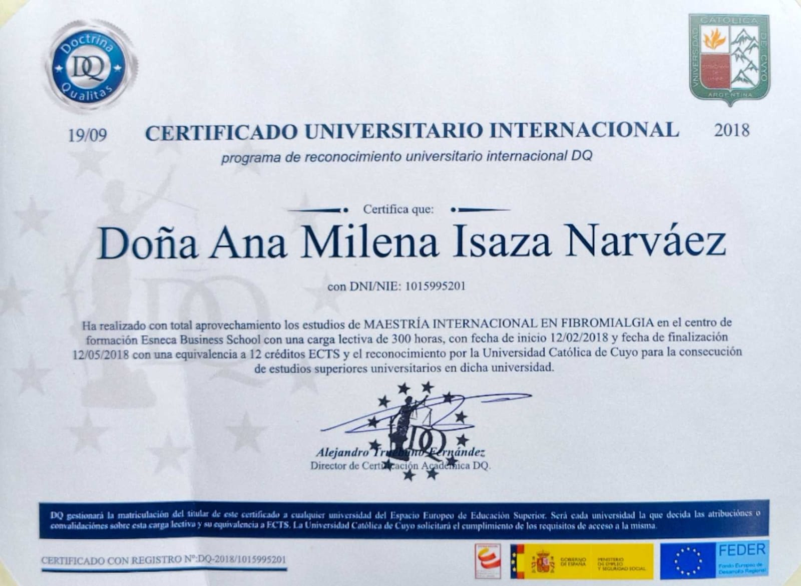 Diploma Maestría Internacional en Fibromialgia y Fatiga Crónica — Universidad Católica de Cuyo · Esneca Business School