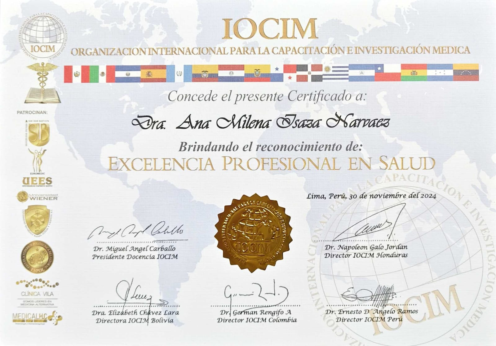 Reconocimiento Excelencia Profesional en Salud — IOCIM — Organización Internacional para la Capacitación e Investigación Médica